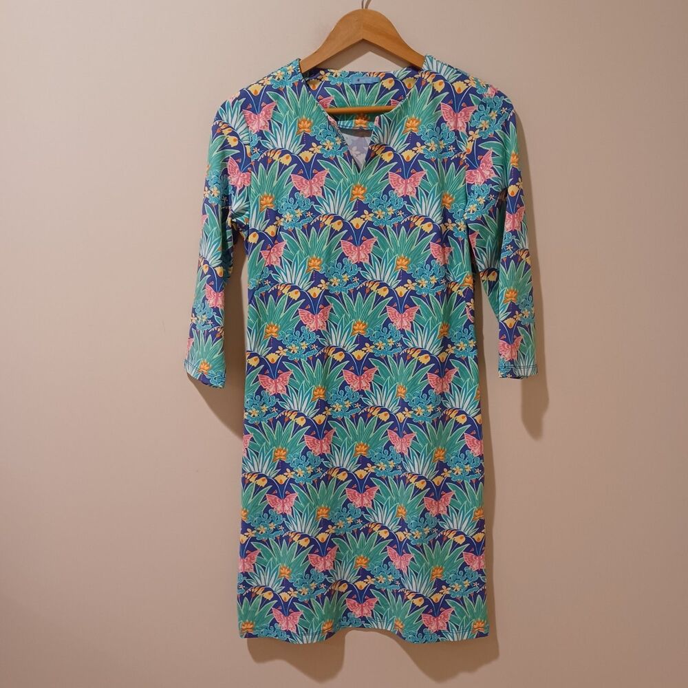 J. Mclaughlin Carly Dress Catalina Cloth Butterfly Tropical Zansibar Garden Sz S